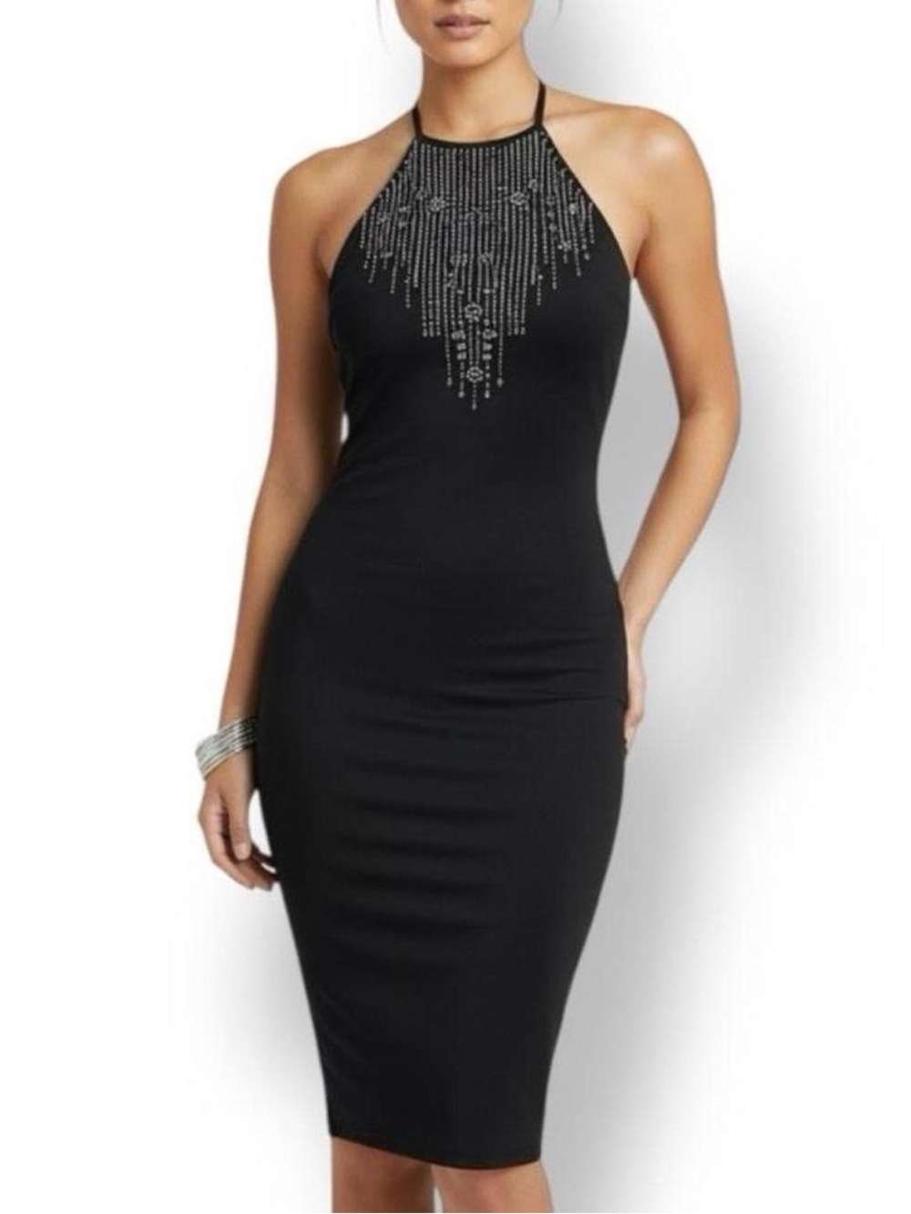 Y2K Le Château Black Halter Neck Mini Dress With Embellishment Size M